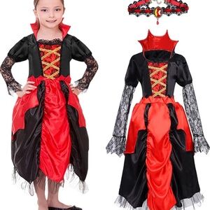 Girl’s Vampire Costume With Ruby Necklace